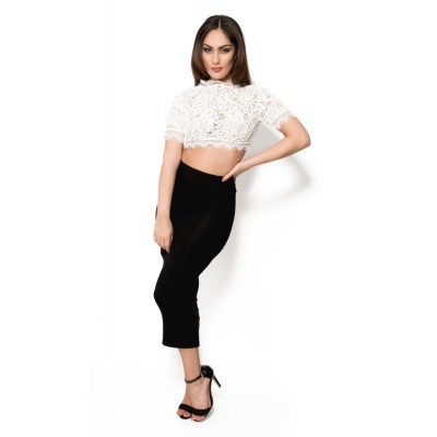  'Lorraine' white crochet lace crop top